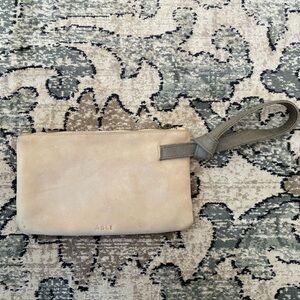 ABLE Rachel Wristlet natural leather color with a grey strap 9x5.25 inches